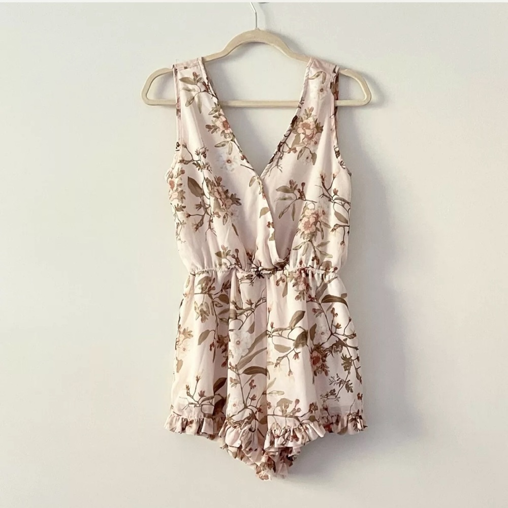 J For Justify Floral Romper V-Neck Tie Back - Pink Floral.
